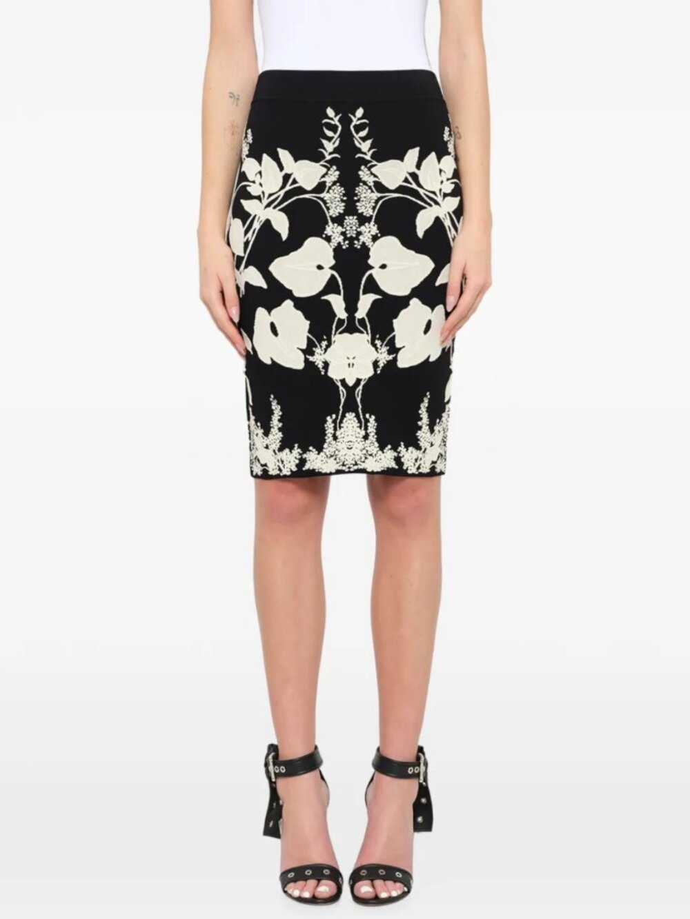 Alexander McQueen Floral-Intarsia Pencil Skirt Black XS